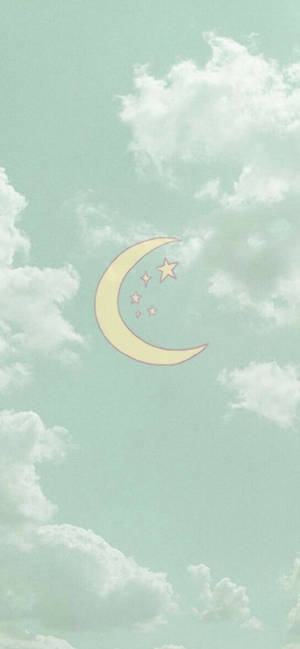 Crescent Moon Sky Mint Green Iphone Wallpaper