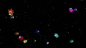 Crewmates Flying In Space Among Us Imposter Wallpaper