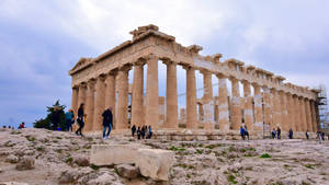 Crowded Athens Parthenon Ruins Wallpaper