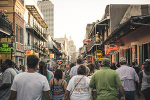 Crowded Bourbon Street New Orleans Wallpaper