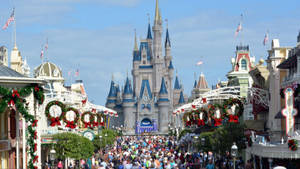 Crowded Pathway At Walt Disney World Desktop Wallpaper