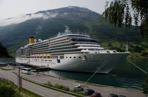 Cruise Ship Near Hillside Wallpaper