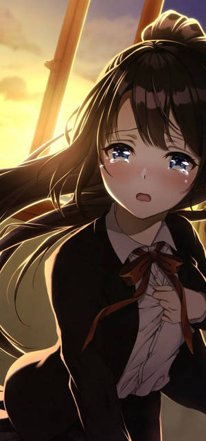 Crying Sad Anime Girl Student Wallpaper
