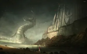Cthulhu Girl Beach Castle Wallpaper