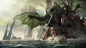 Cthulhu Ocean City Art Wallpaper