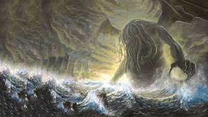 Cthulhu Sea Monster Painting Wallpaper