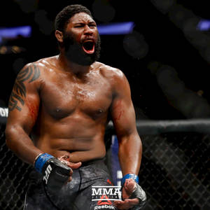 Curtis Blaydes Expressing Intense Emotion In The Octagon Wallpaper