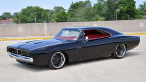 Custom Black Muscle Car Parked Wallpaper