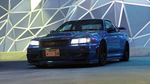 Customized Blue Nissan Skyline Gtr R34 Wallpaper