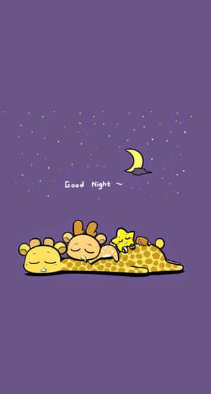 Cute Animals Cartoon Sleeping Giraffe & Deer Wallpaper
