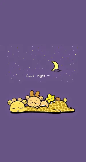 Cute Animals Cartoon Sleeping Giraffe & Deer Wallpaper