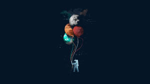 Cute Astronaut Balloon Planets Wallpaper