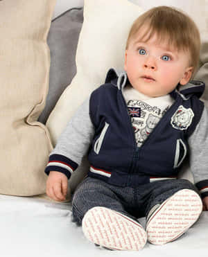 Cute Baby Stylish Boy Sitting Wallpaper
