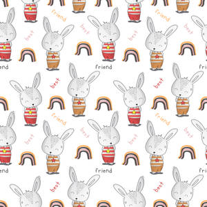 Cute Best Friend Bunny Rainbow Wallpaper