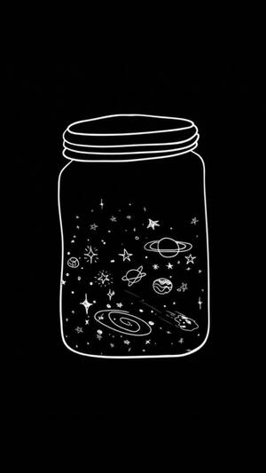 Cute Black And White Aesthetic Galaxy In Jar Wallpaper