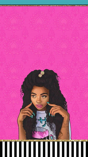 Cute Black Girl Pink Pop Art Wallpaper
