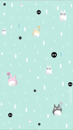 Cute Blue Totoro Pattern Wallpaper