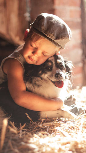 Cute Boy Hugging Dog 2160x3840 Wallpaper