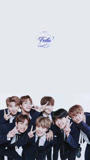 Cute Bts Group Wearing Suits On White Backdrop Wallpaper