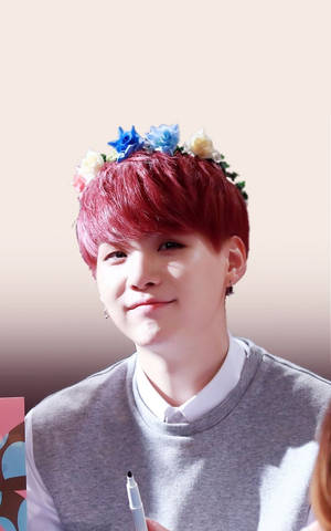 Cute Bts Suga In Flower Crown Wallpaper