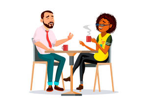 Cute Cartoon Couple Coffee Break Wallpaper