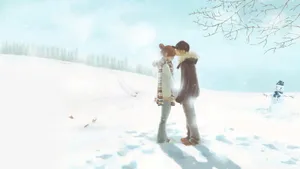 Cute Cartoon Couple On Snow Wallpaper
