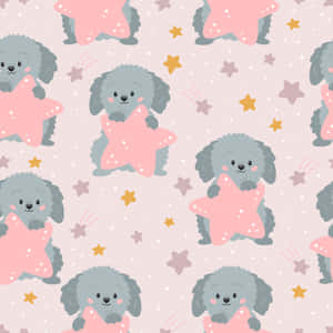 Cute Cartoon Dog Holding Pink Stars Wallpaper