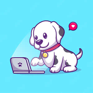 Cute Cartoon Dog Using A Laptop Wallpaper