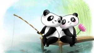 Cute Cartoon Panda Couple Wallpaper