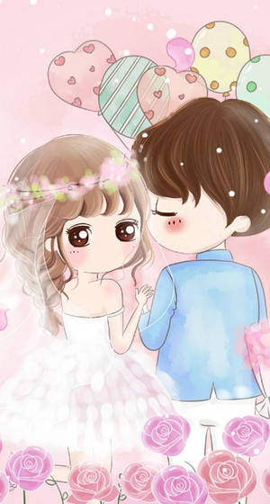 Cute Chibi Cartoon Couple Wallpaper