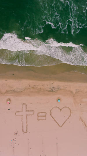 Cute Christian Cross Equals Love Beach Wallpaper