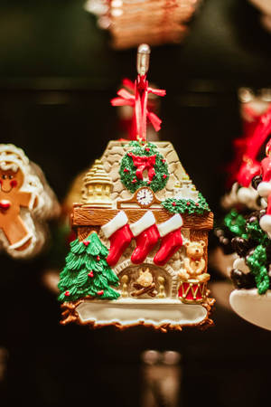 Cute Christmas Tree Gingerbread House Wallpaper