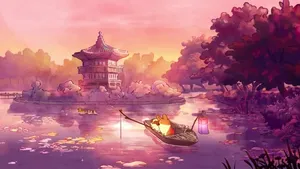 Cute Corgi On Boat Animation Wallpaper