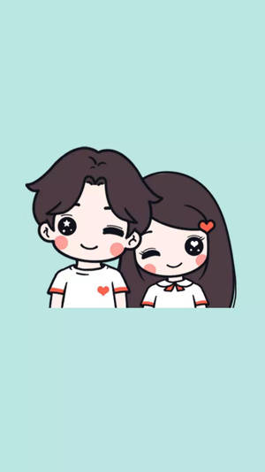 Cute Couple Cartoon Mint Green Wallpaper