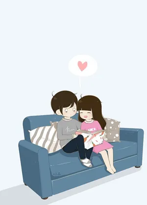 Cute Couple Cartoon On Couch Wallpaper