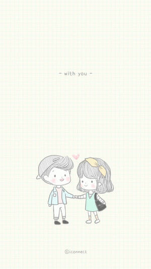Cute Couple Cartoon Yellow Tiles Wallpaper