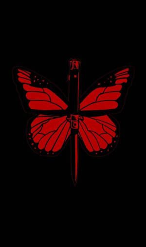 Cute Dark Red Butterfly Pen Wallpaper