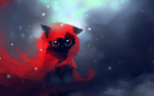 Cute Dark Red Pastel Cat Wallpaper