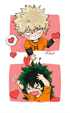 Cute Deku And Bakugou Cartoon Wallpaper