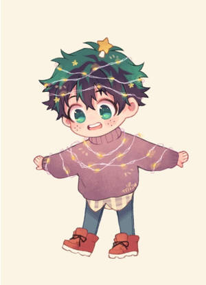 Cute Deku With Christmas Lights Wallpaper