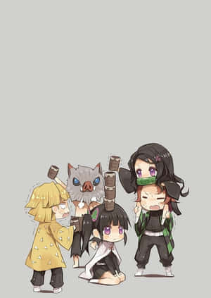 Cute Demon Slayer Playful Characters Chibi Art Wallpaper