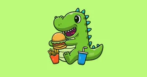 Cute Dino With Burger And Fries Wallpaper