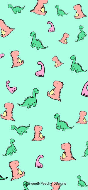 Cute Dinosaur Phone Mint Green Background Wallpaper