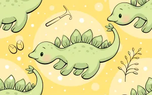 Cute Dinosaur Phone Yellow Dots Background Wallpaper