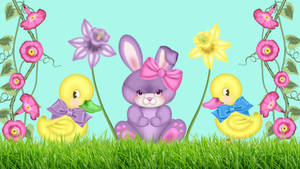 Cute Easter Bunny And Ducks Wallpaper