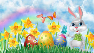 Cute Easter Bunny And Rainbow Wallpaper