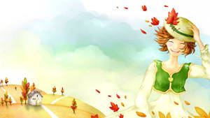 Cute Fall Happy Anime Girl Wallpaper
