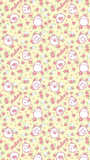 Cute Floral Molang Rabbit Pattern Wallpaper