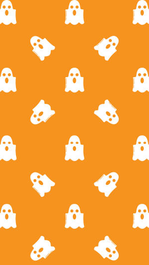 Cute Ghosts Orange Phone Wallpaper