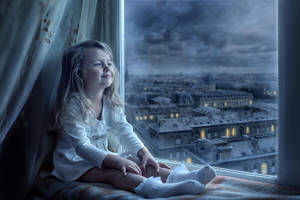 Cute Girl By The Cityscape Wallpaper